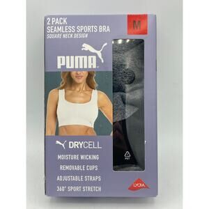 Puma 2-Pack Performance Square Neck Seamless Sports Bra Black/Gray Size Medium